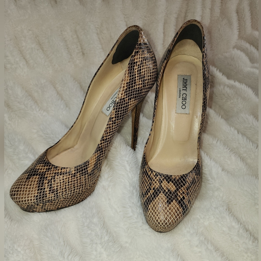 Jimmy Choo Brown Snakeskin Stiletto Heels 40 1/2